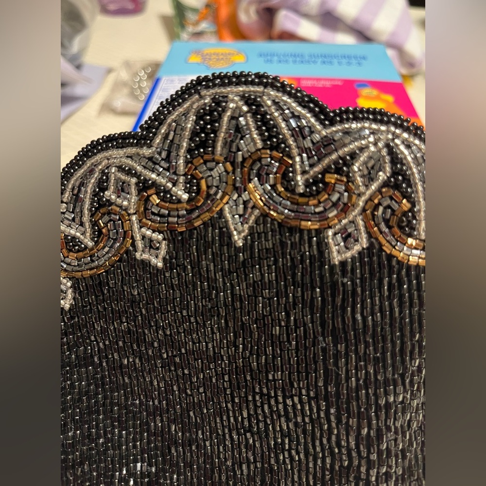 Elegant Beaded Black and Silver Shoulder Bag